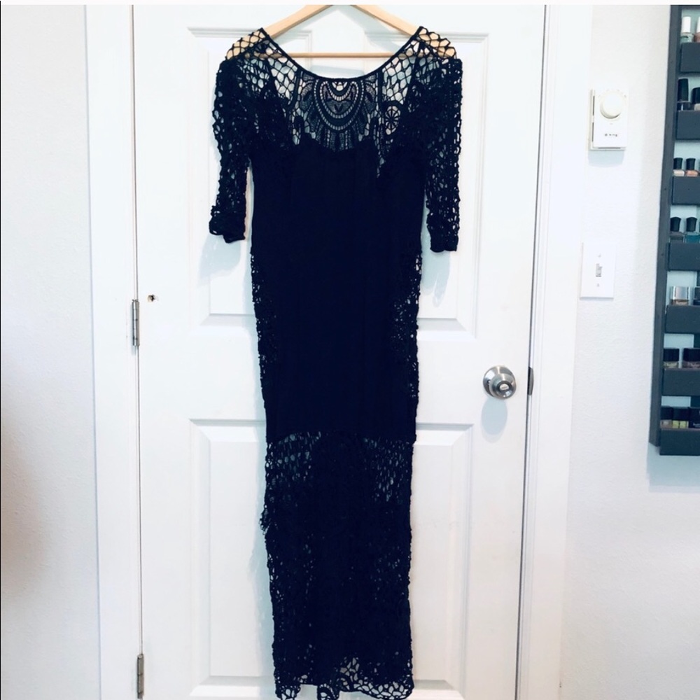 For Love and Lemons Gracey Black Crochet Dress L - Picture 6 of 10